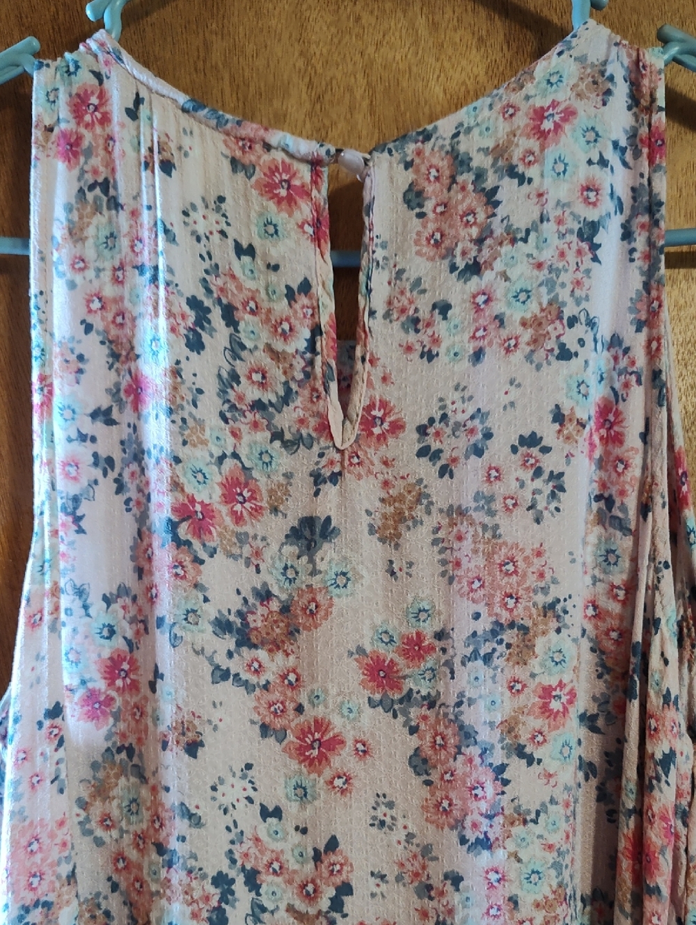 Monteau Los Angeles Layered Sleeveless Blouse Blush Pink Aqua Ditsy Floral Med - Picture 7 of 11